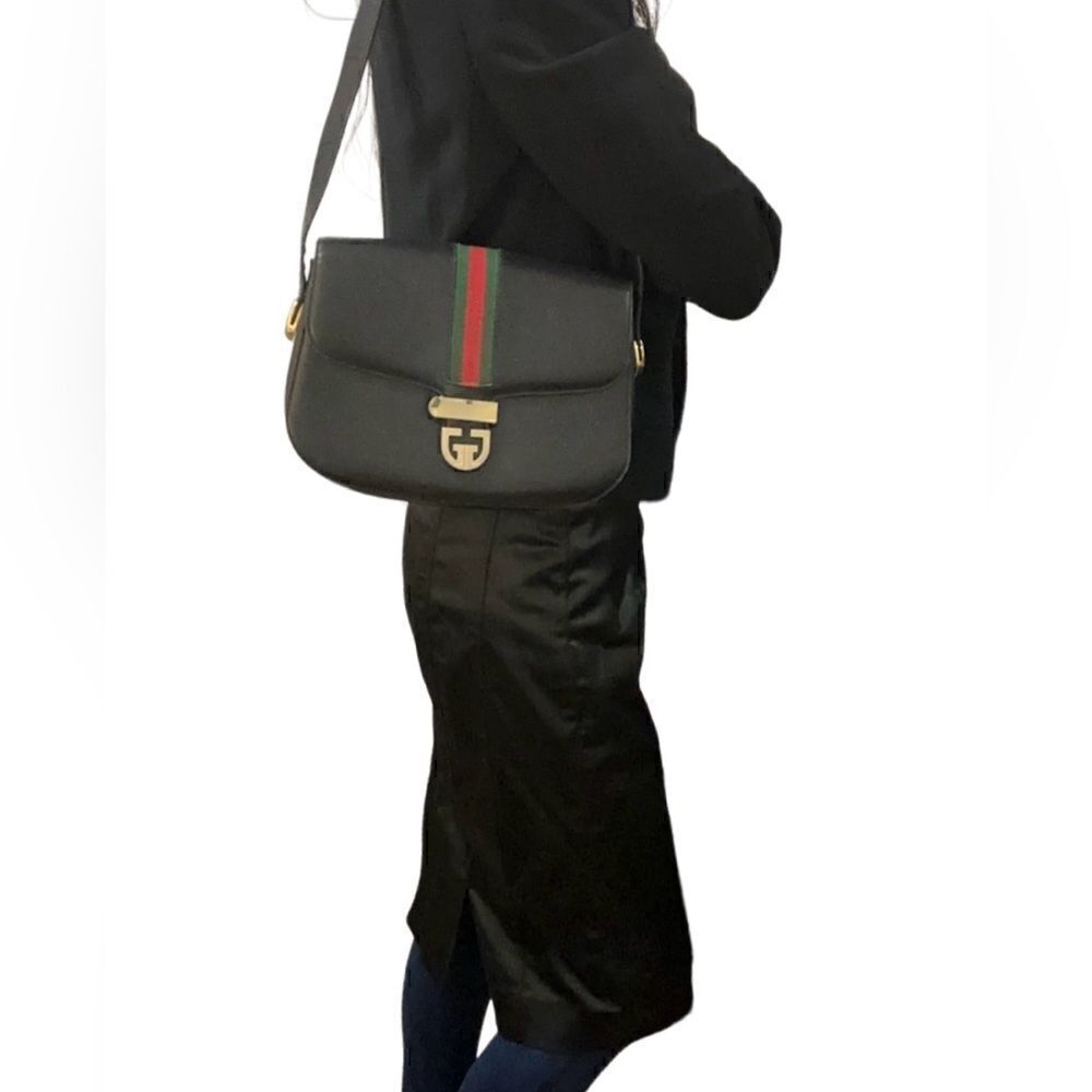Gucci black leather web accent and gold GG lock shoulder - Picture 3 of 16